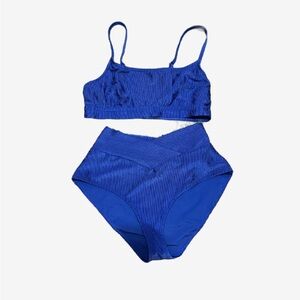 NWOT Aerie Ribbed Scoop Bikini Set Royal Blue Size Large Beach Summer Preppy